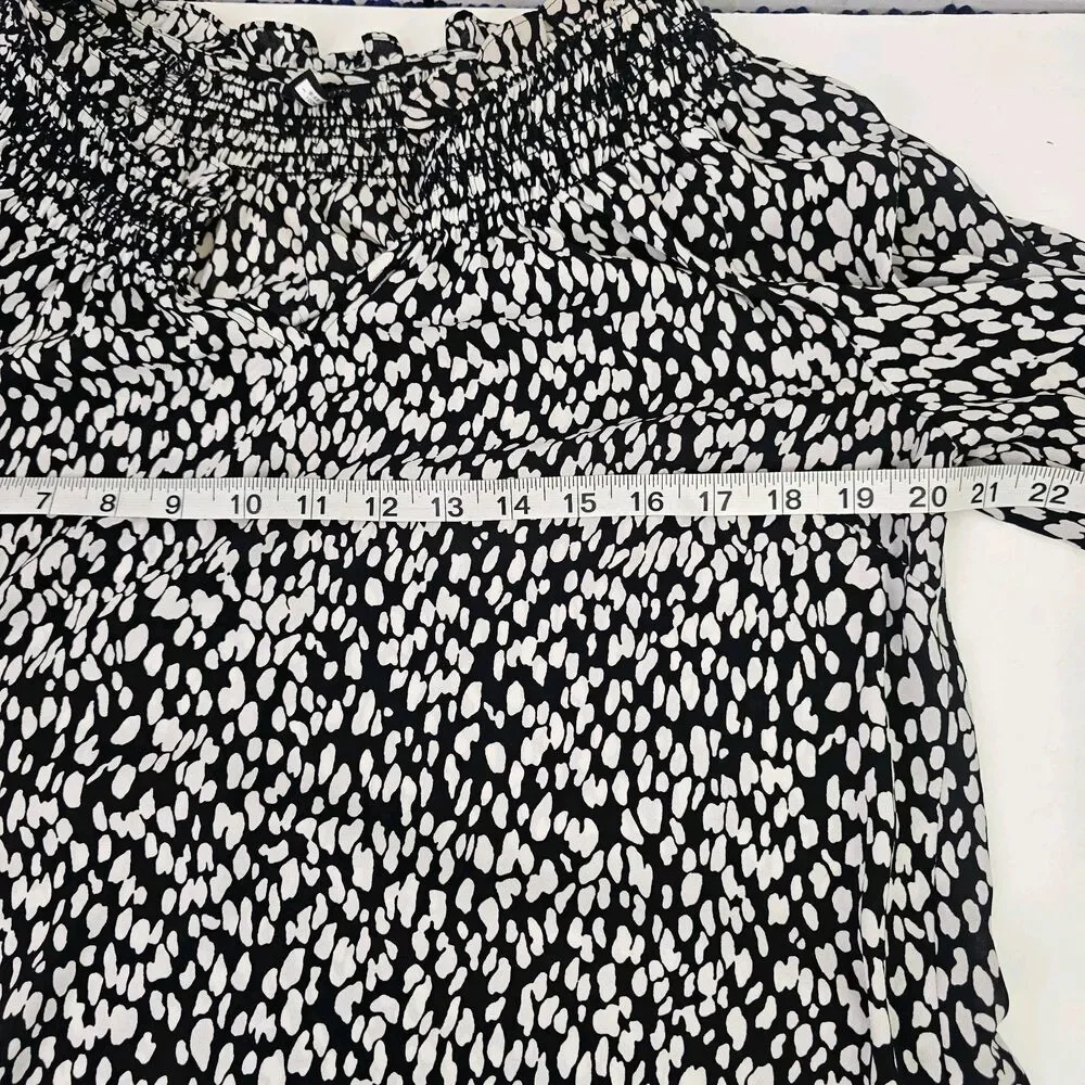 Talbots Long Sleeve Blouse Abstract Animal Print Sz Medium Ruffled Details V0446 - Picture 6 of 9